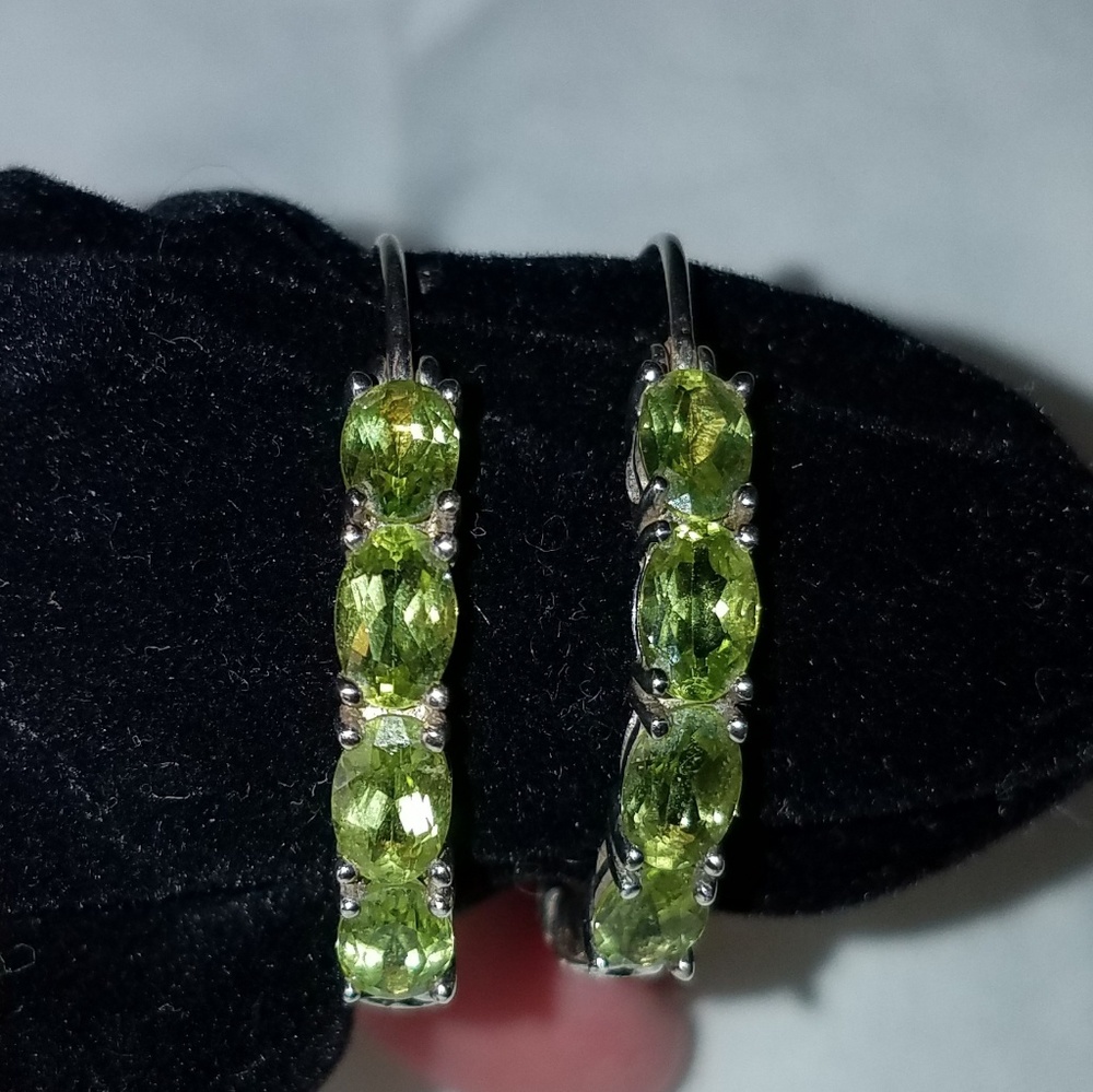 Genuine Peridot and Sterling Silver Hoops